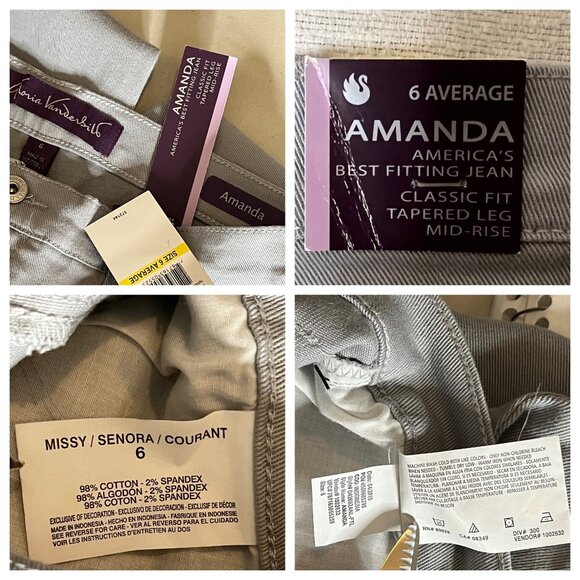 NWT Gloria Vanderbilt Amanda Gray Jeans Size 6 Average Classic Tapered Leg Mid-R - Picture 8 of 11